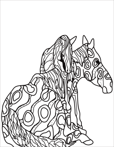 Mare And Colt Zentangle Coloring Page